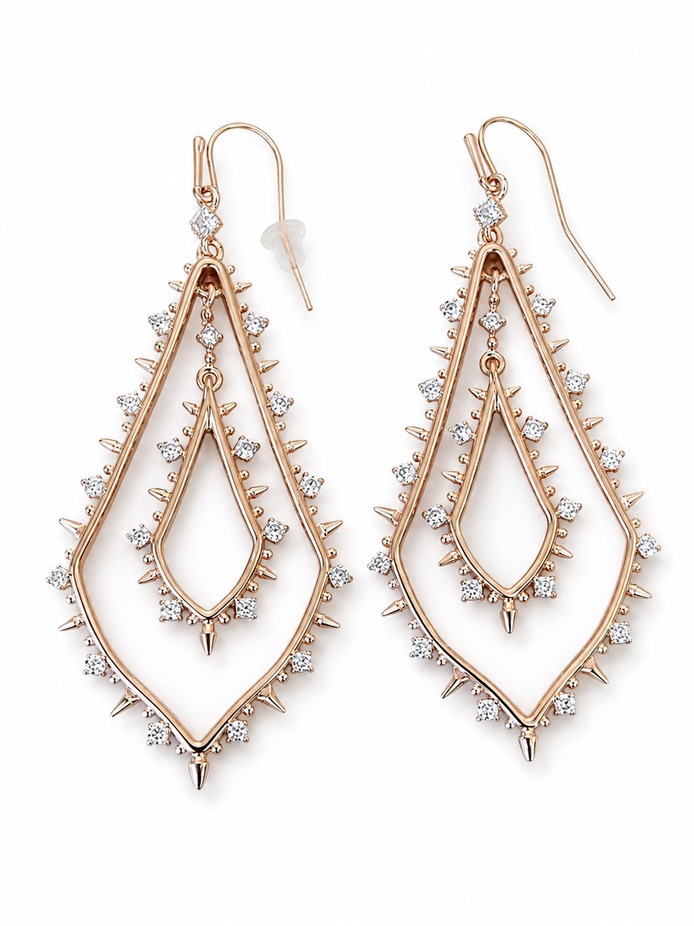 Kendra Scott Rose Gold Teardrop Dangle Earrings with Clear Stones